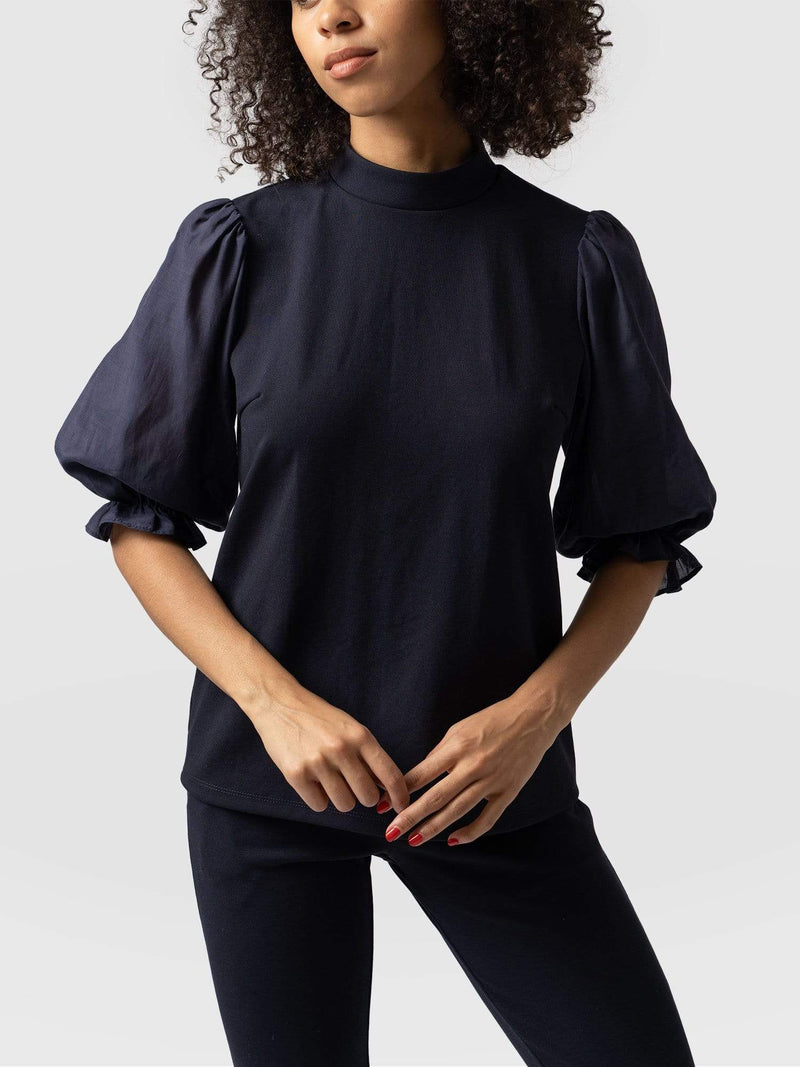 Penny Puff Sleeve Top Navy - Women's T-Shirts | Saint + Sofia® UK