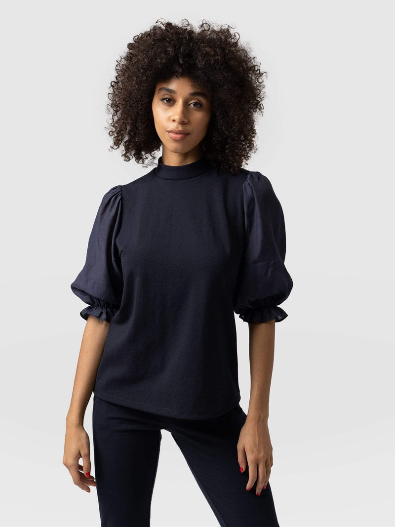 Penny Puff Sleeve Top Navy - Women's Tops | Saint + Sofia® EU