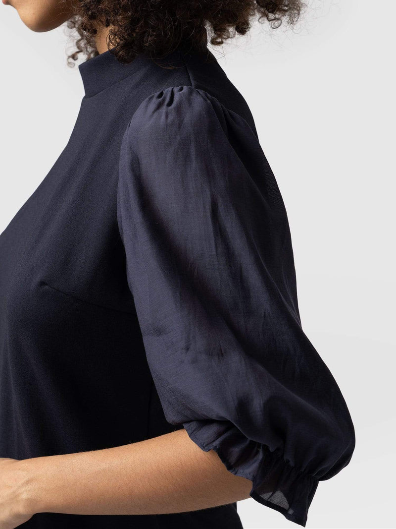 Penny Puff Sleeve Top Navy - Women's Tops | Saint + Sofia® EU