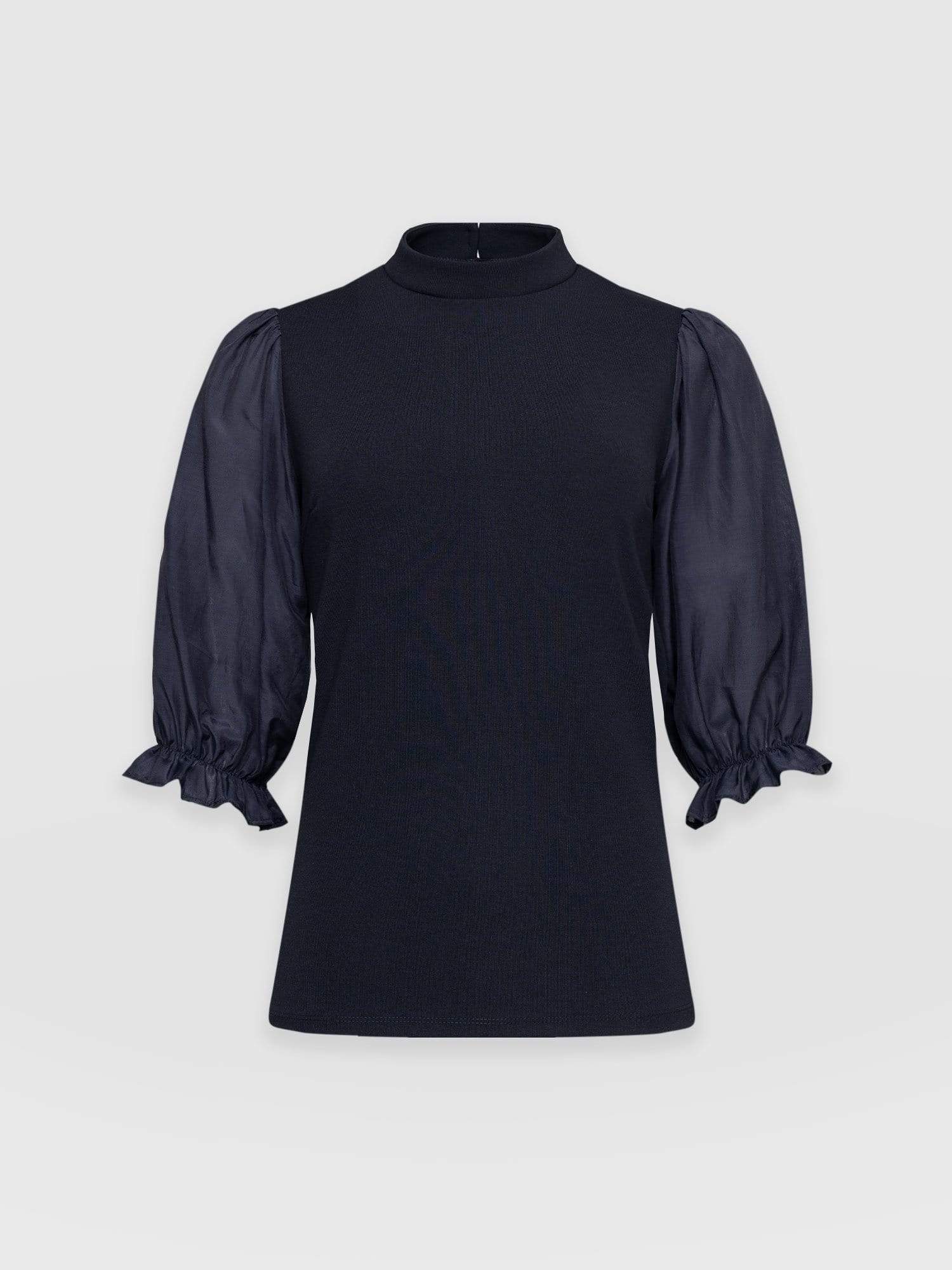 Penny Puff Sleeve Top Navy - Women's Tops | Saint + Sofia® EU