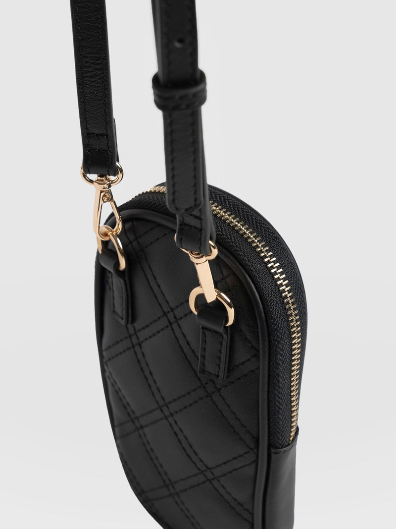 Pilton Quilted Phone Bag Black - Women's Bags | Saint + Sofia® UK