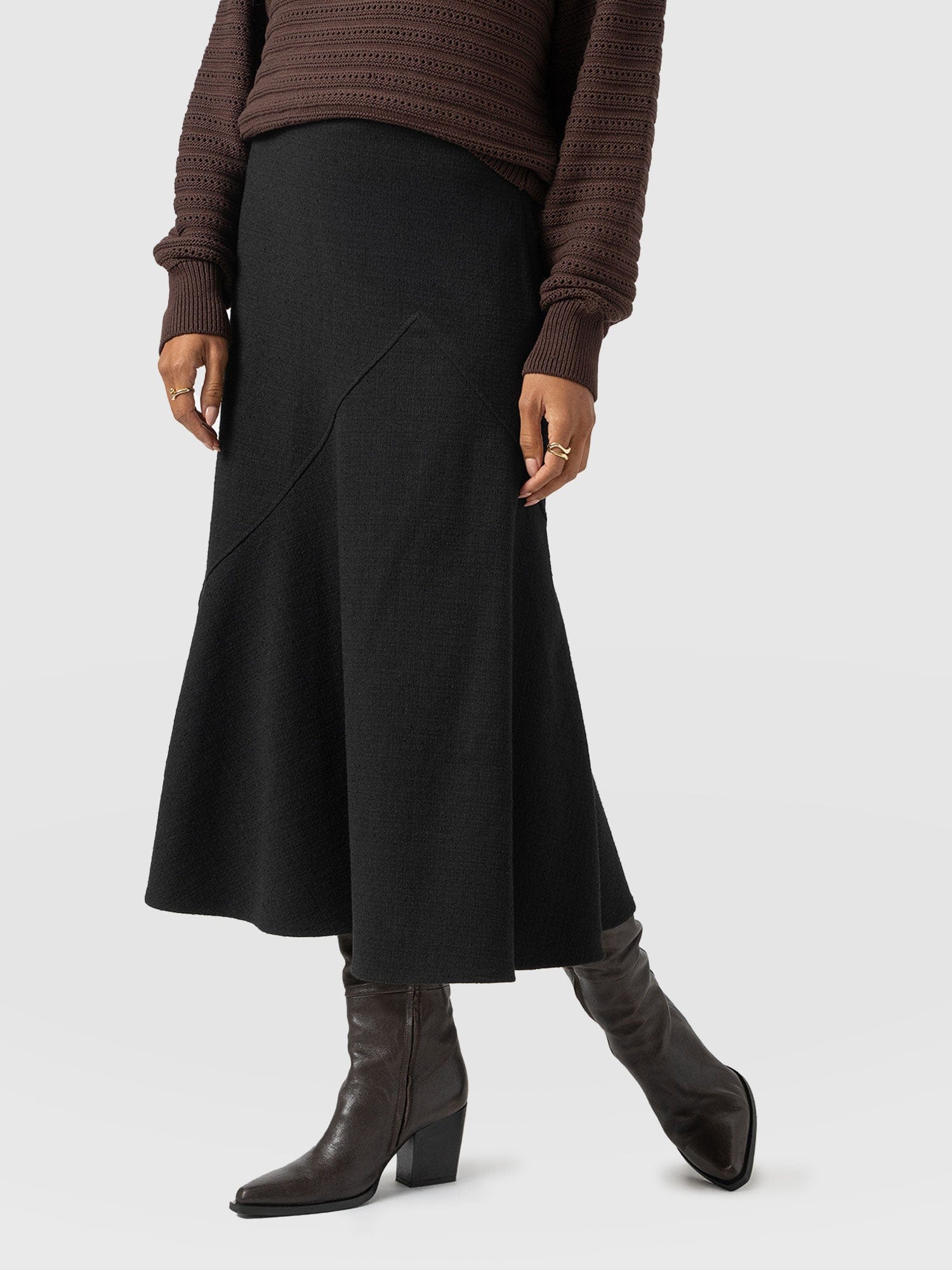 Piper Panelled Skirt  - Black Boucle - Women's Skirts | Saint + Sofia® EU