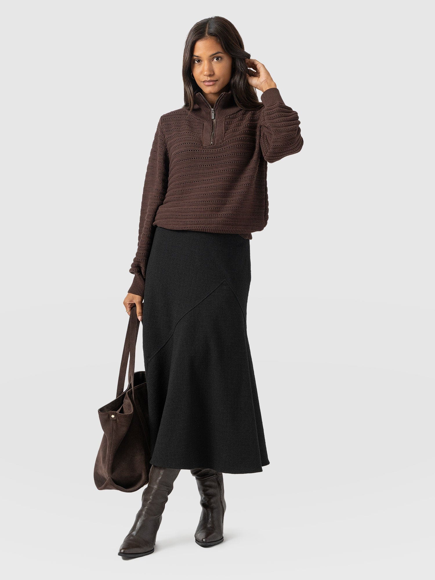 Piper Panelled Skirt  - Black Boucle - Women's Skirts | Saint + Sofia® EU