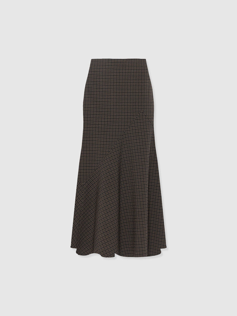 Piper Panelled Skirt - Brown Check - Women's Skirts | Saint + Sofia® EU