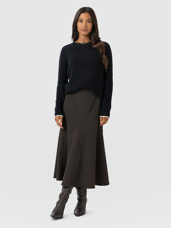 Piper Panelled Skirt - Brown Check - Women's Skirts | Saint + Sofia® EU