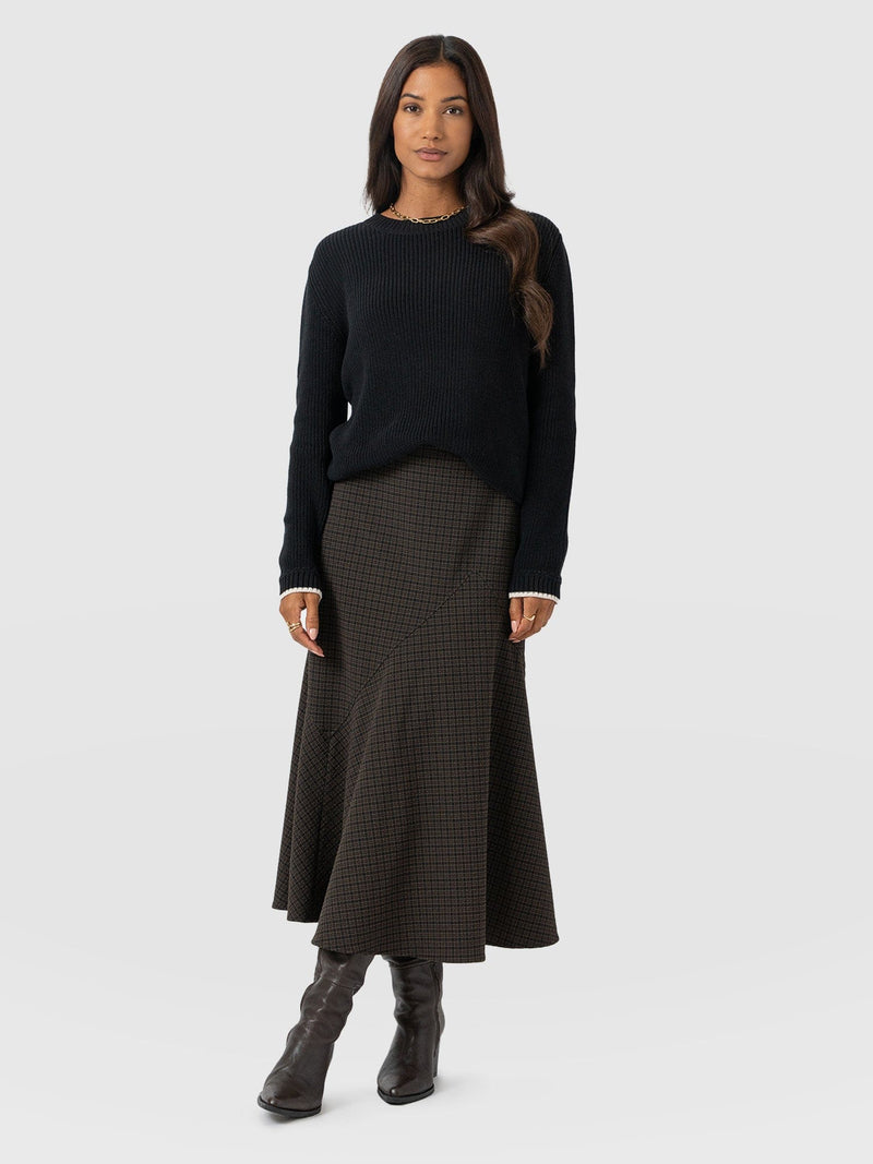 Piper Panelled Skirt - Brown Check - Women's Skirts | Saint + Sofia® EU