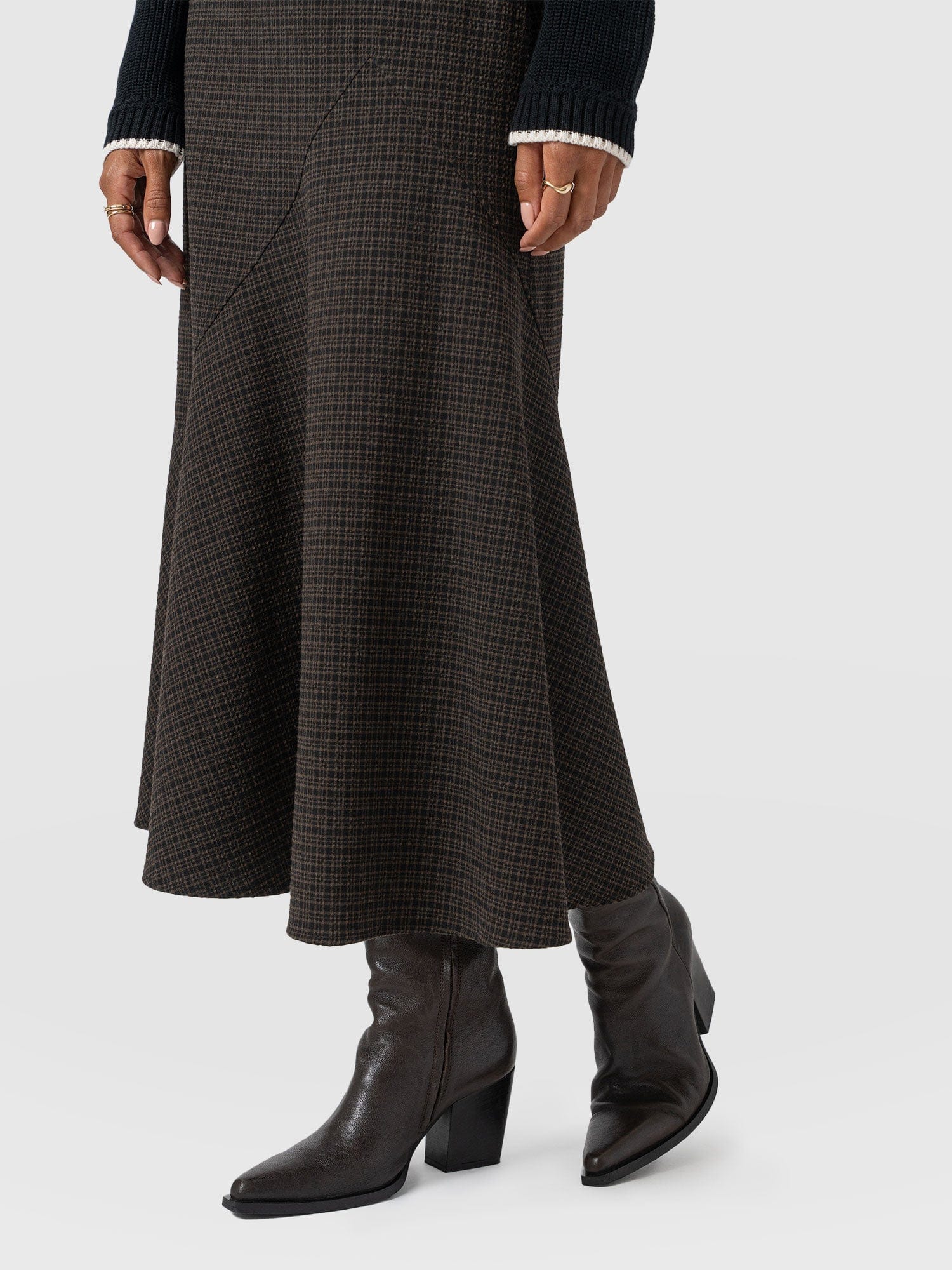 Piper Panelled Skirt - Brown Check - Women's Skirts | Saint + Sofia® EU