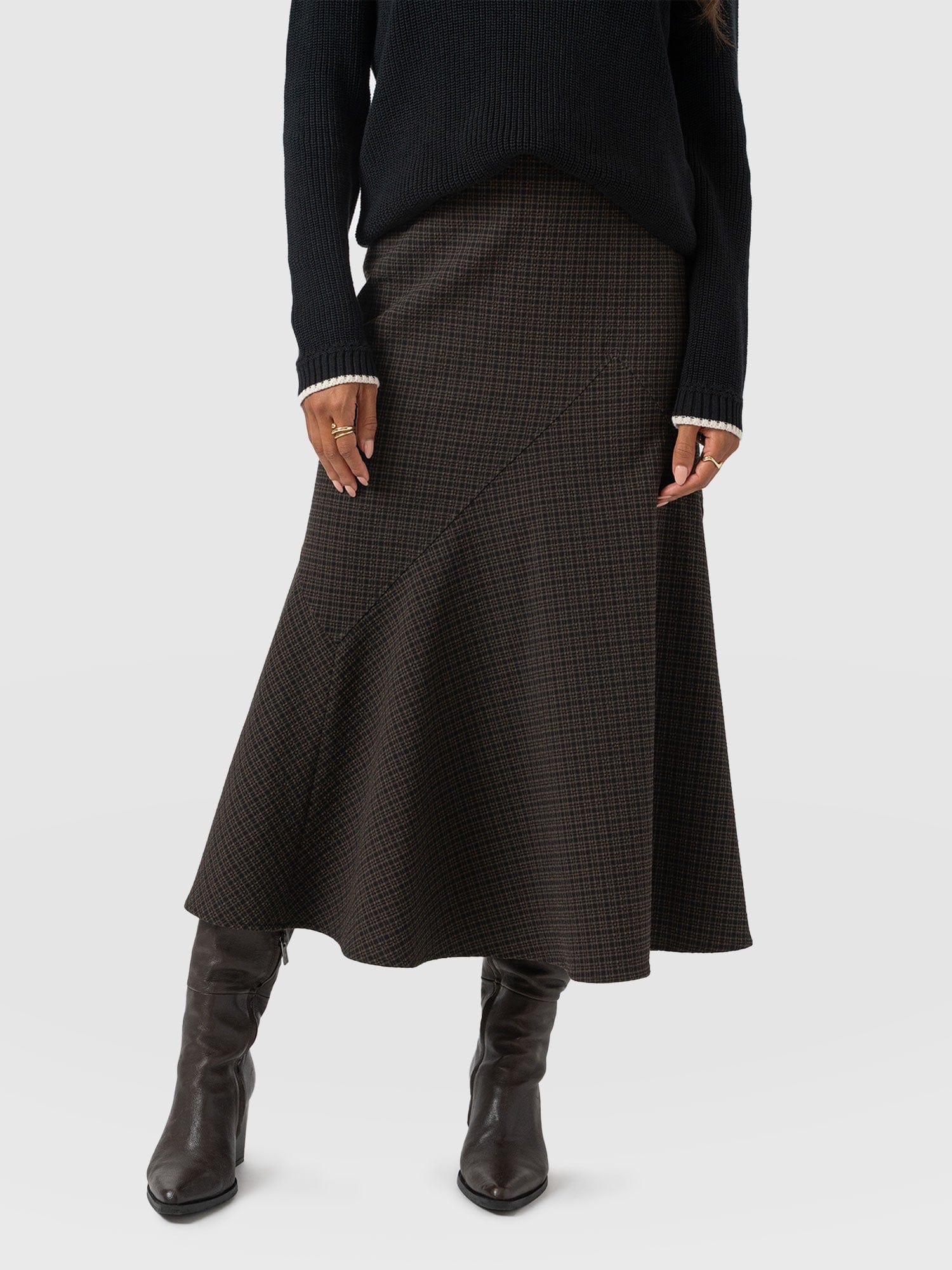 Piper Panelled Skirt - Brown Check - Women's Skirts | Saint + Sofia® EU