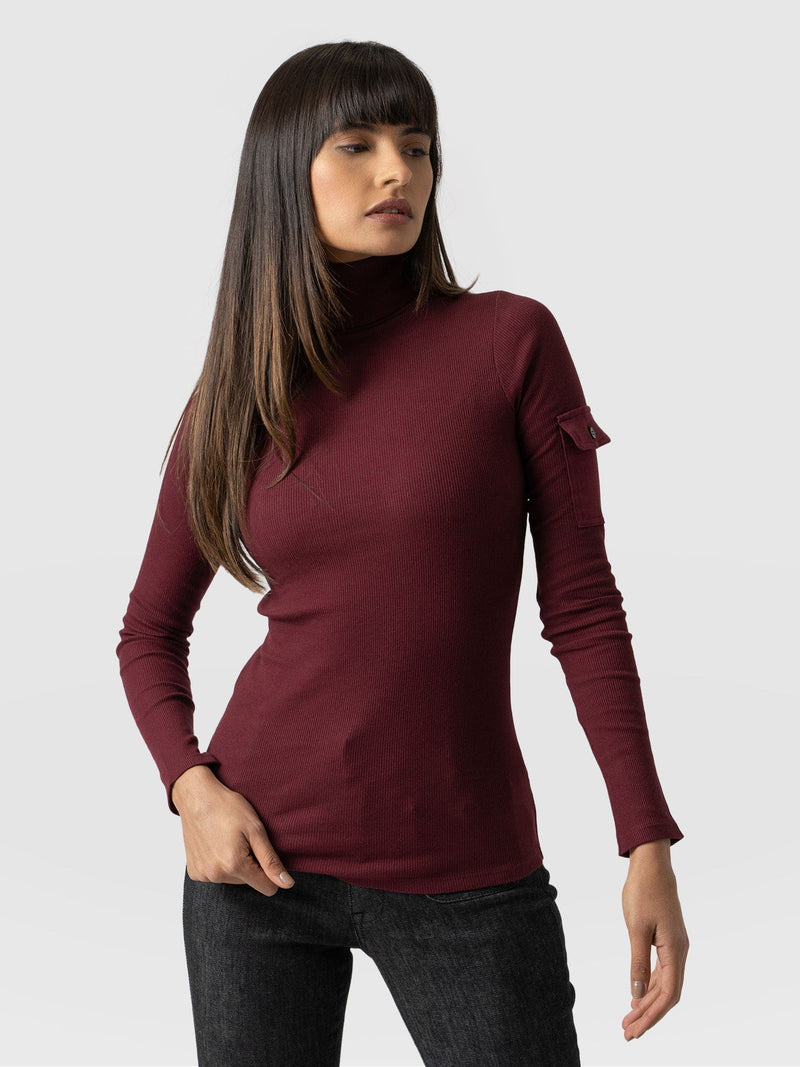 Pocket Roll Neck Burgundy - Women's Jumpers | Saint + Sofia® EU