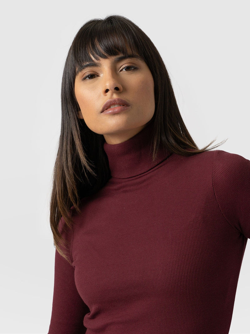 Pocket Roll Neck Burgundy - Women's Jumpers | Saint + Sofia® EU