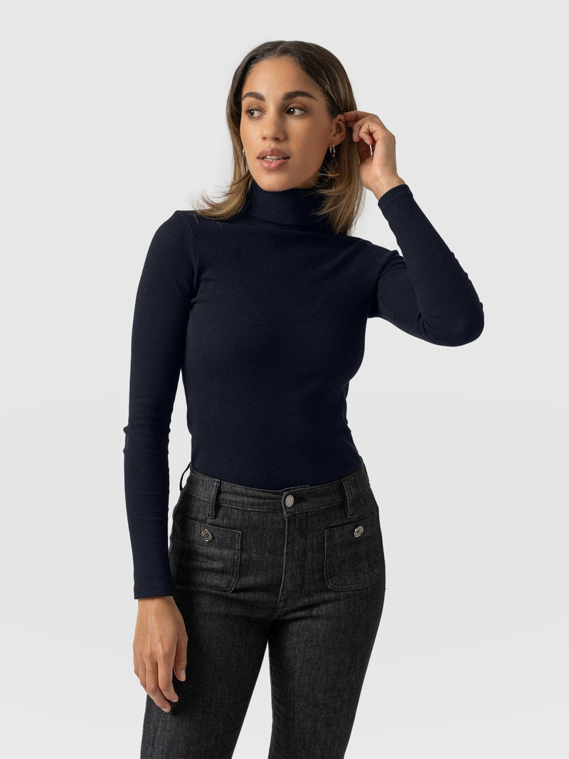 Pocket Roll Neck Navy - Women's Jumpers | Saint + Sofia® EU