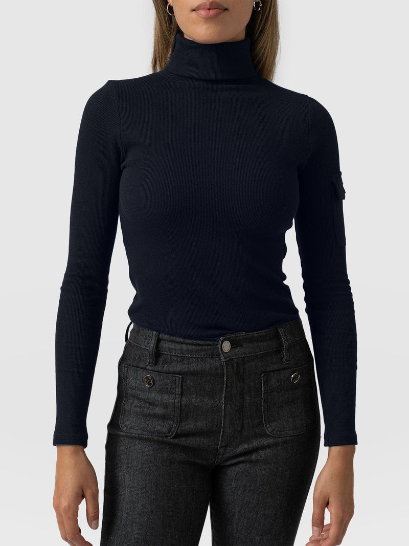 Pocket Roll Neck Navy - Women's Jumpers | Saint + Sofia® EU