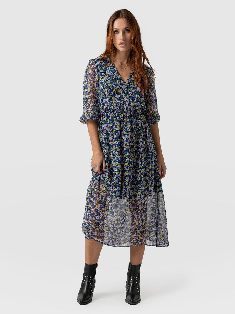 Portland Dress Blue Posy - Women's Dresses | Saint + Sofia® EU