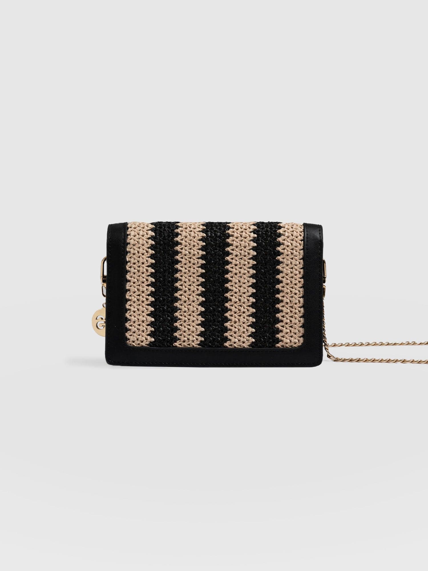 Primrose Chain Wallet Bag Beige/Black Raffia - Women's Bags | Saint + Sofia® EU