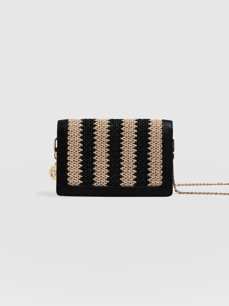 Primrose Chain Wallet Bag Beige/Black Raffia - Women's Bags | Saint + Sofia® EU