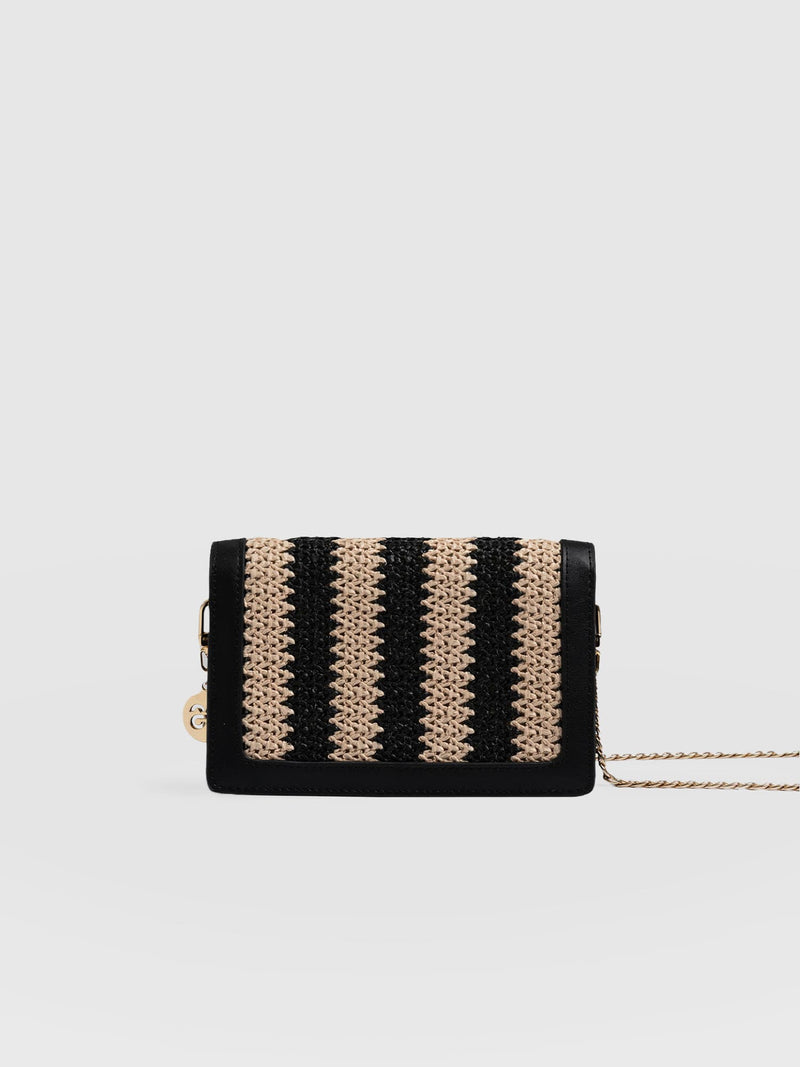Primrose Wallet on Chain - Beige/Black Raffia - Women's Bags | Saint + Sofia® EU