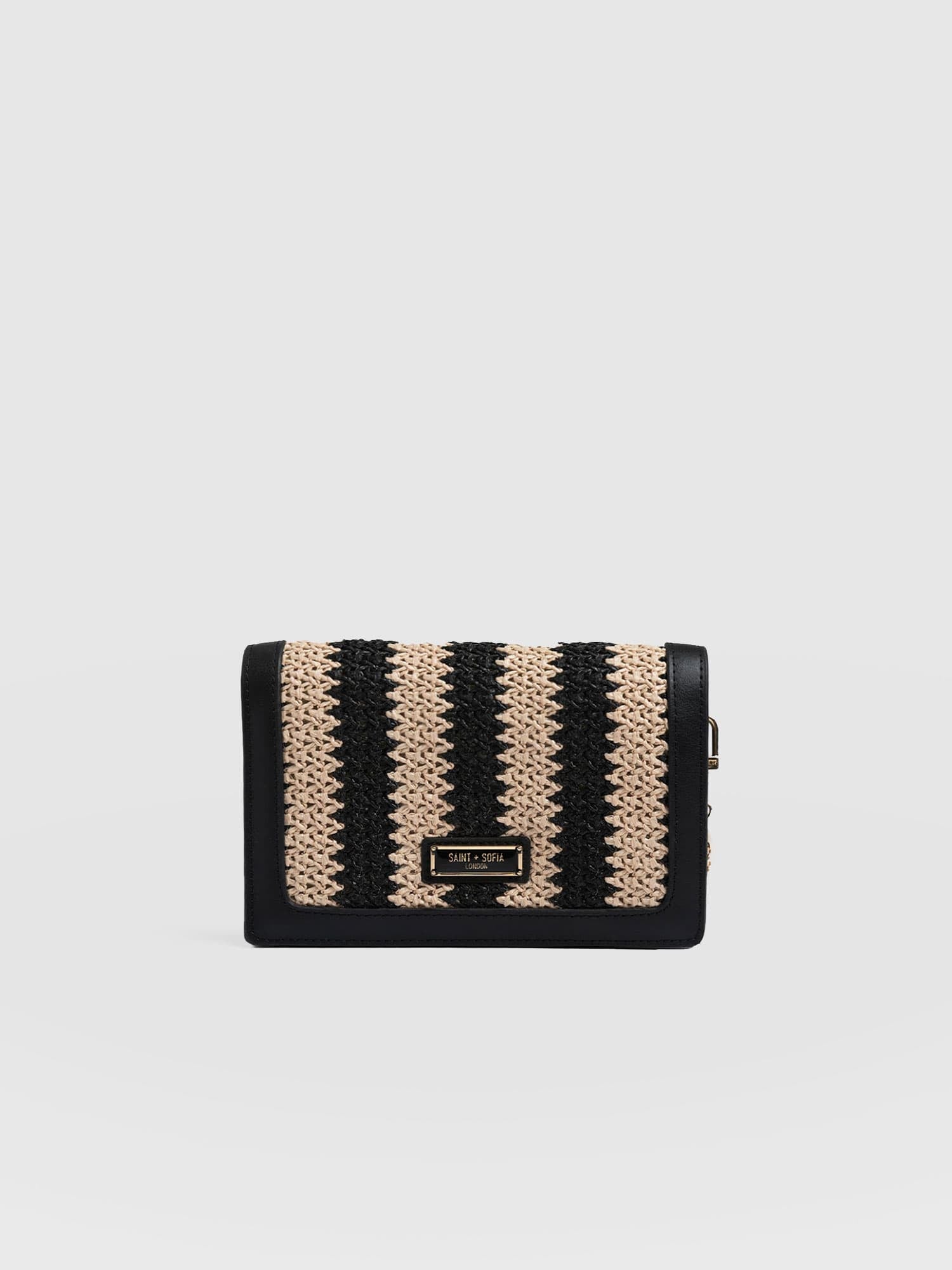 Primrose Wallet on Chain - Beige/Black Raffia - Women's Bags | Saint + Sofia® EU