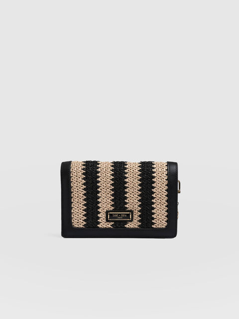 Primrose Wallet on Chain - Beige/Black Raffia - Women's Bags | Saint + Sofia® EU
