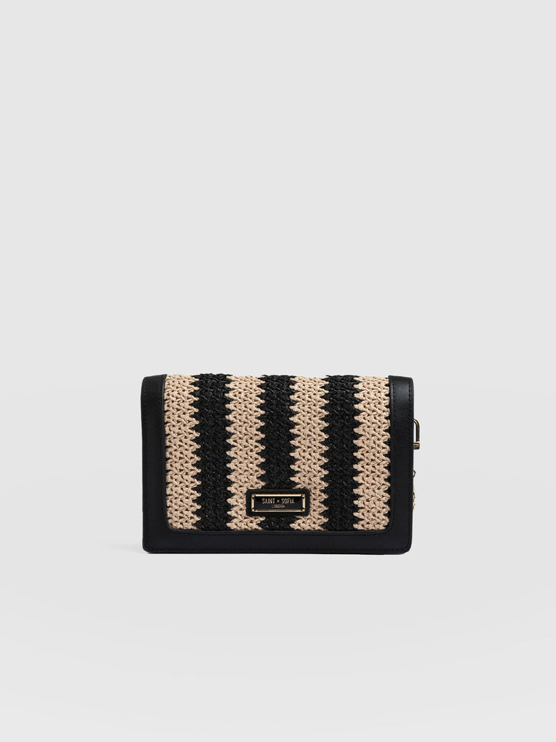 Primrose Wallet on Chain - Beige/Black Raffia - Women's Bags | Saint + Sofia® EU