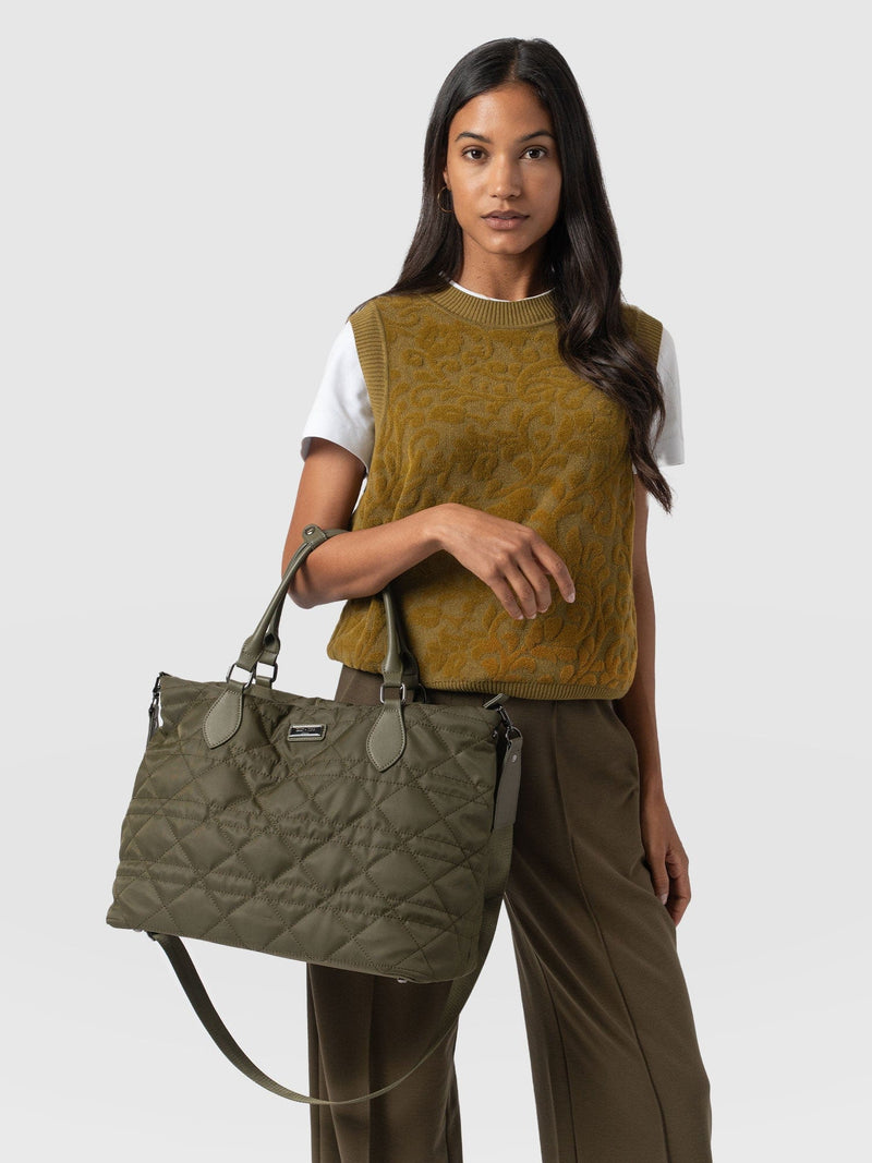 Quilted Selene Shopper Bag Khaki - Women's Bags | Saint + Sofia® EU