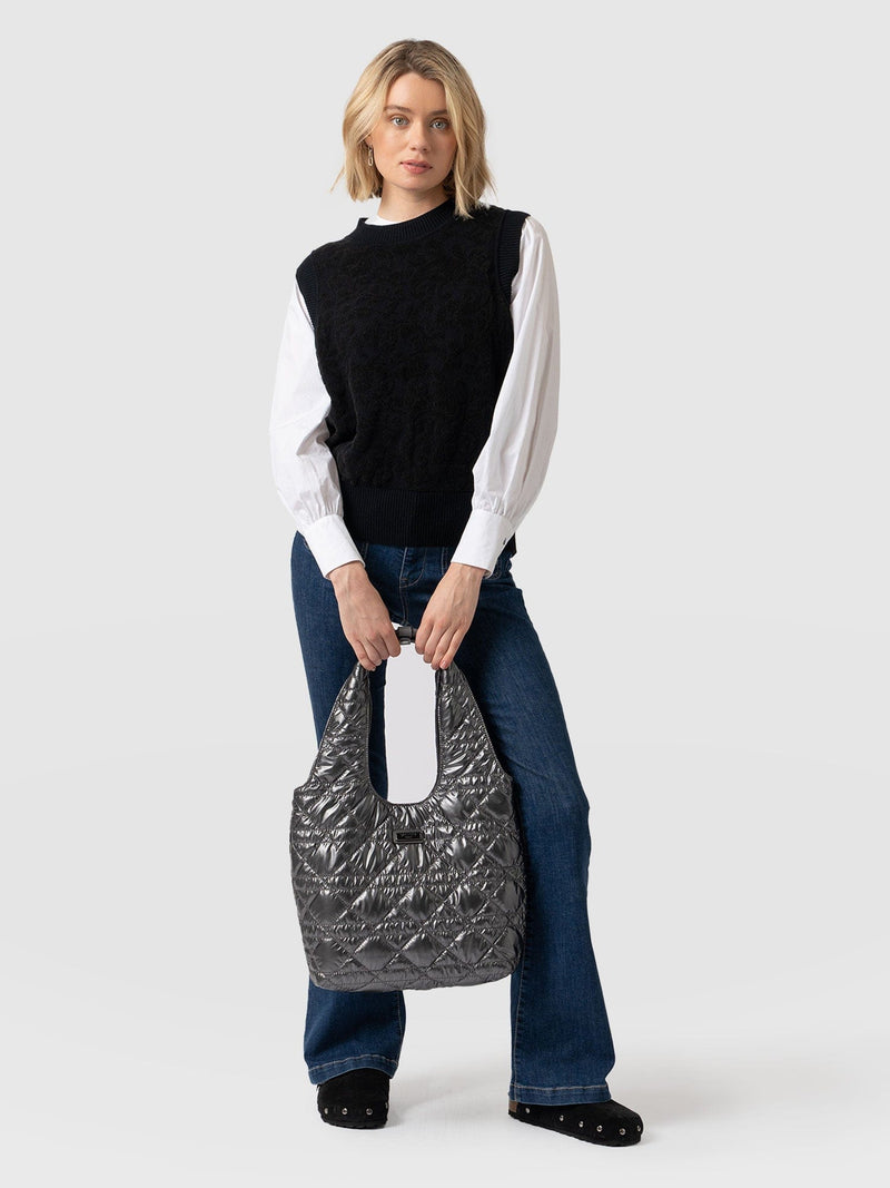 Quilted Stella Shoulder Tote Bag Gunmetal - Women's Bags | Saint + Sofia® EU