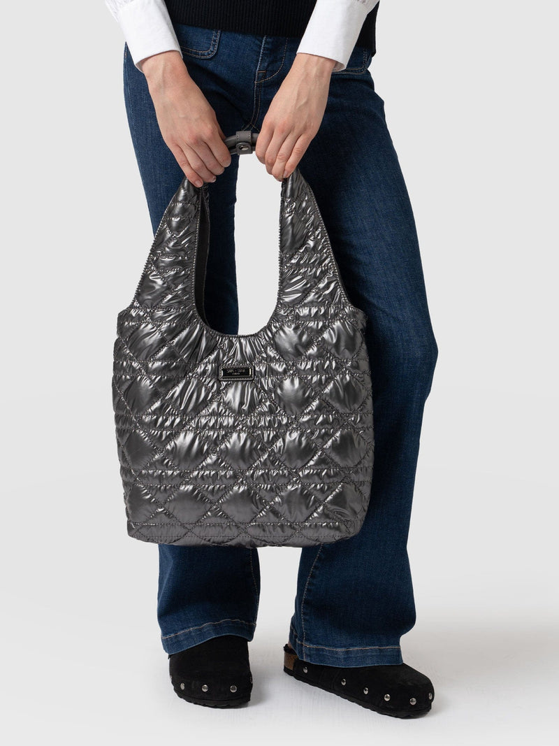 Quilted Stella Shoulder Tote Bag Gunmetal - Women's Bags | Saint + Sofia® EU