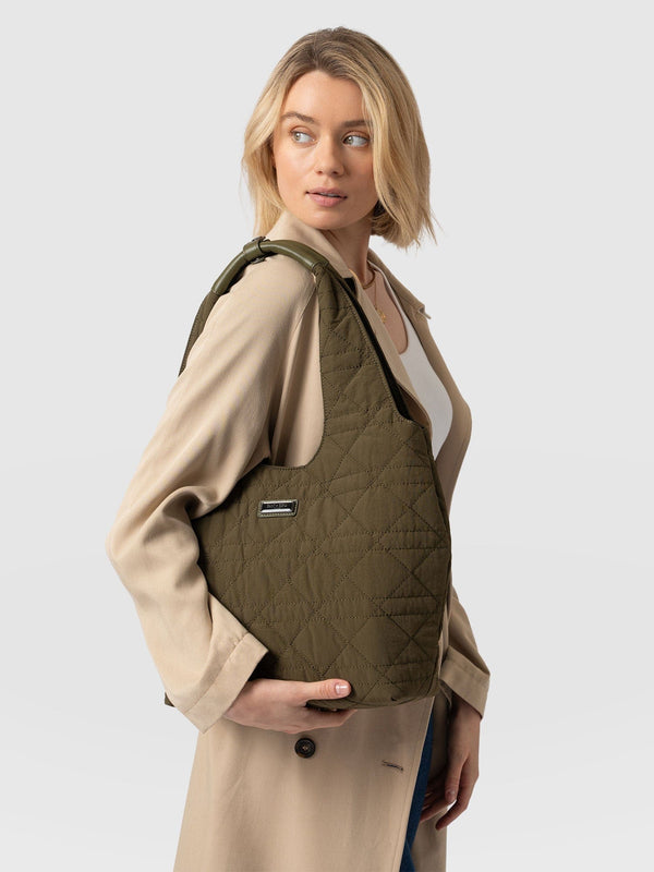 Quilted Stella Shoulder Tote Bag Khaki - Women's Bags | Saint + Sofia® EU