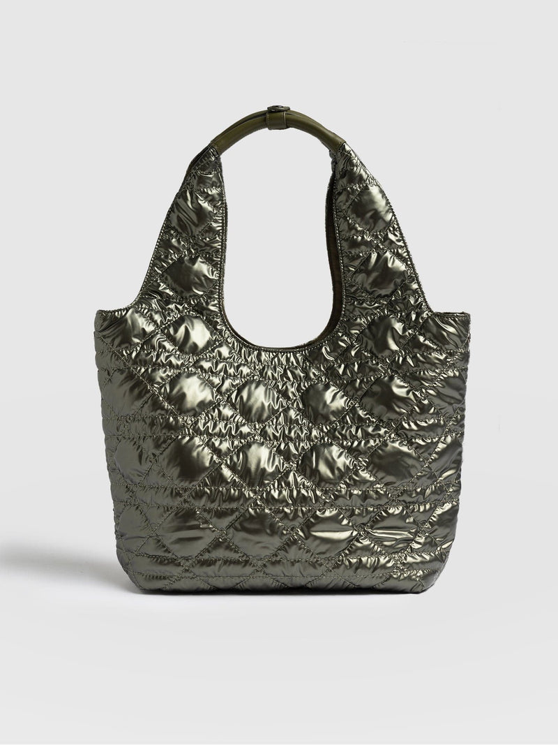 Quilted Stella Shoulder Tote Bag Metallic Khaki - Women's Bags | Saint + Sofia® EU