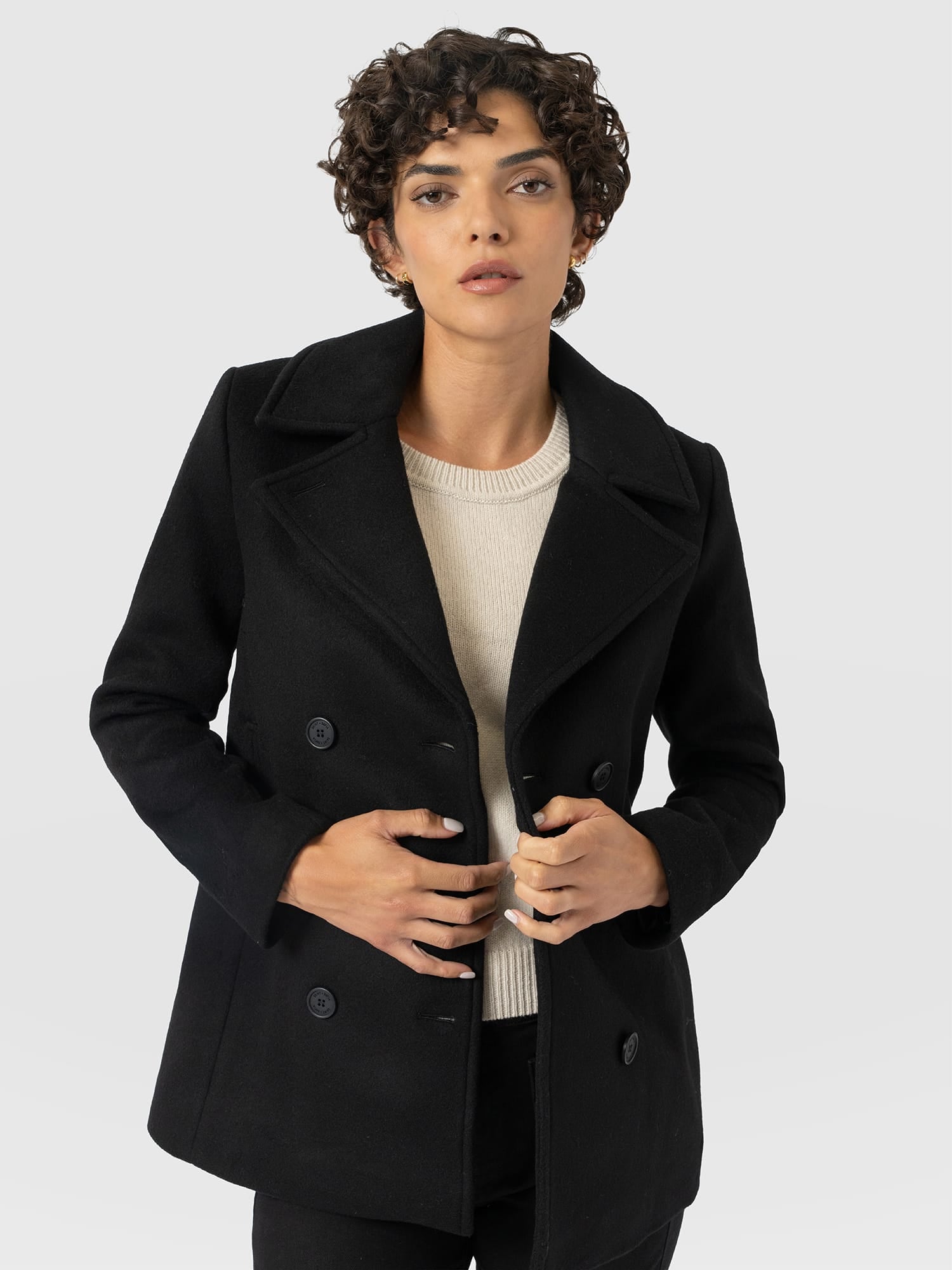 Quinn Pea Coat Black - Women's Coats | Saint and Sofia® EU