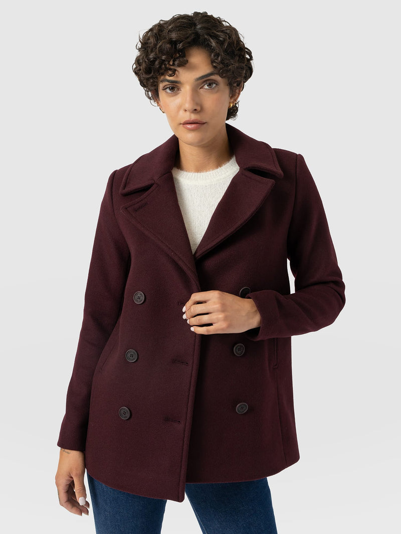 Quinn Pea Coat - Maroon - Women's Outerwears | Saint and Sofia® EU