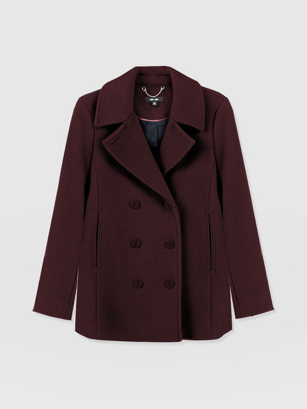 Quinn Pea Coat - Maroon - Women's Outerwears | Saint + Sofia® EU