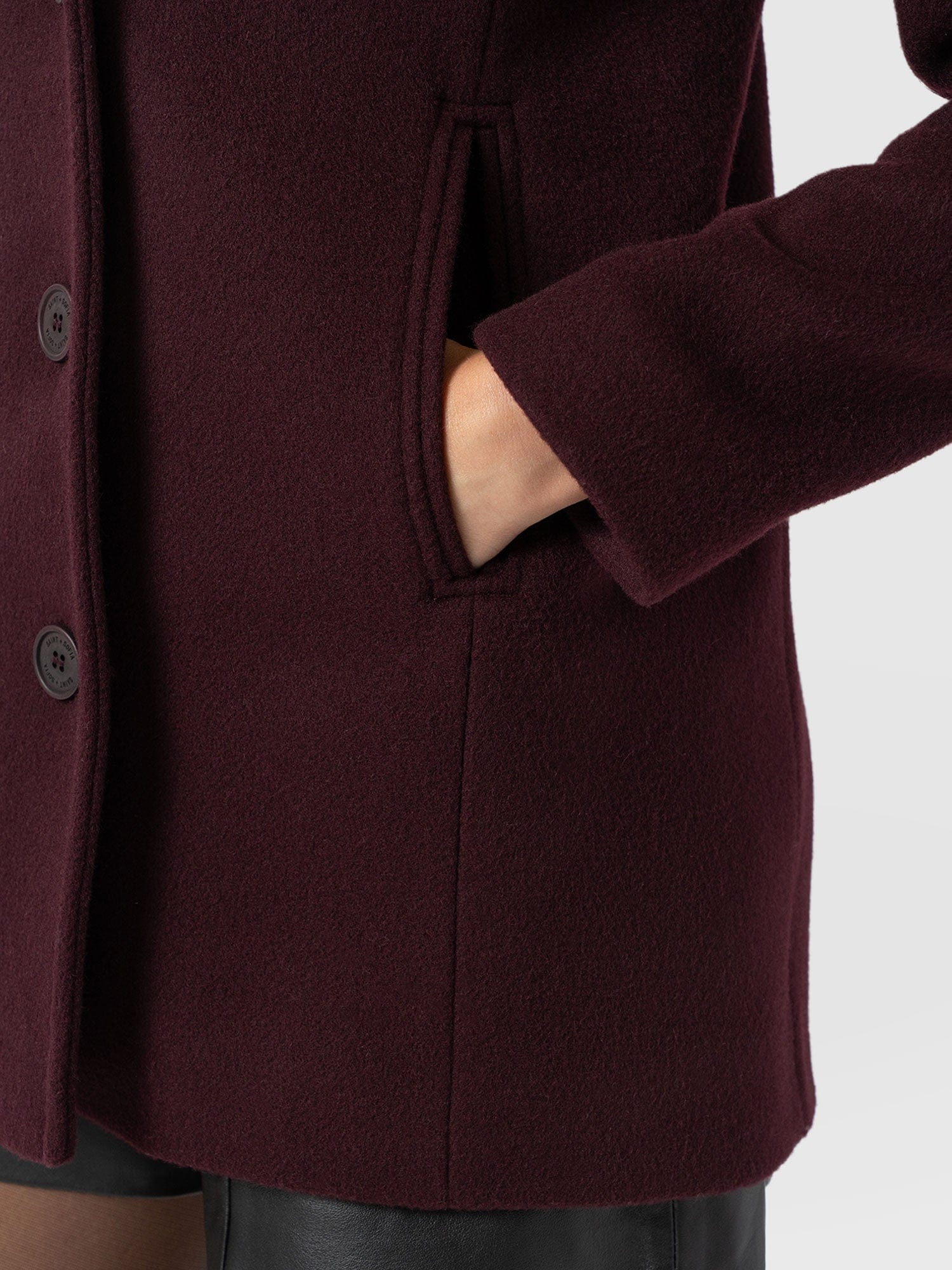 Quinn Pea Coat - Maroon - Women's Outerwears | Saint + Sofia® EU