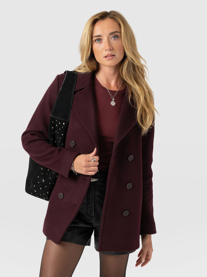 Quinn Pea Coat - Maroon - Women's Outerwears | Saint + Sofia® EU