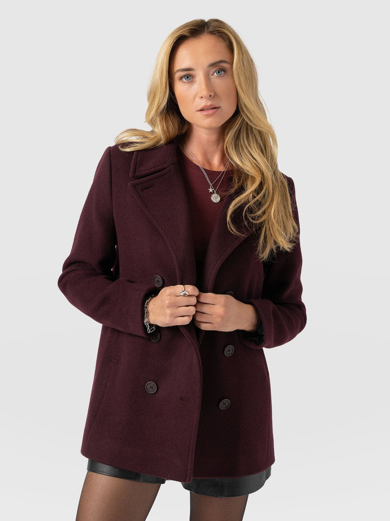 Quinn Pea Coat - Maroon - Women's Outerwears | Saint + Sofia® EU