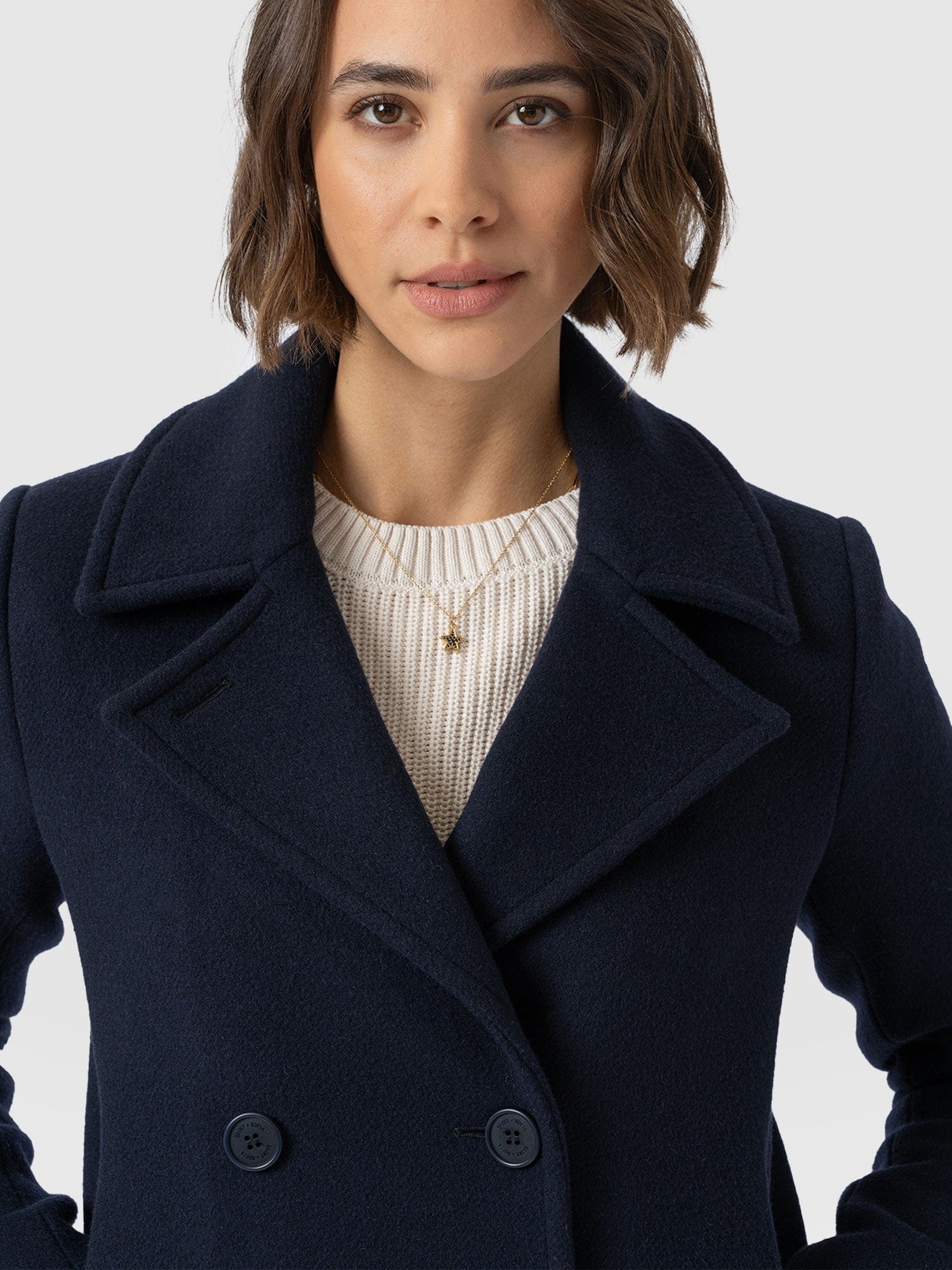 Quinn Pea Coat - Navy - Women's Outerwears | Saint + Sofia® EU