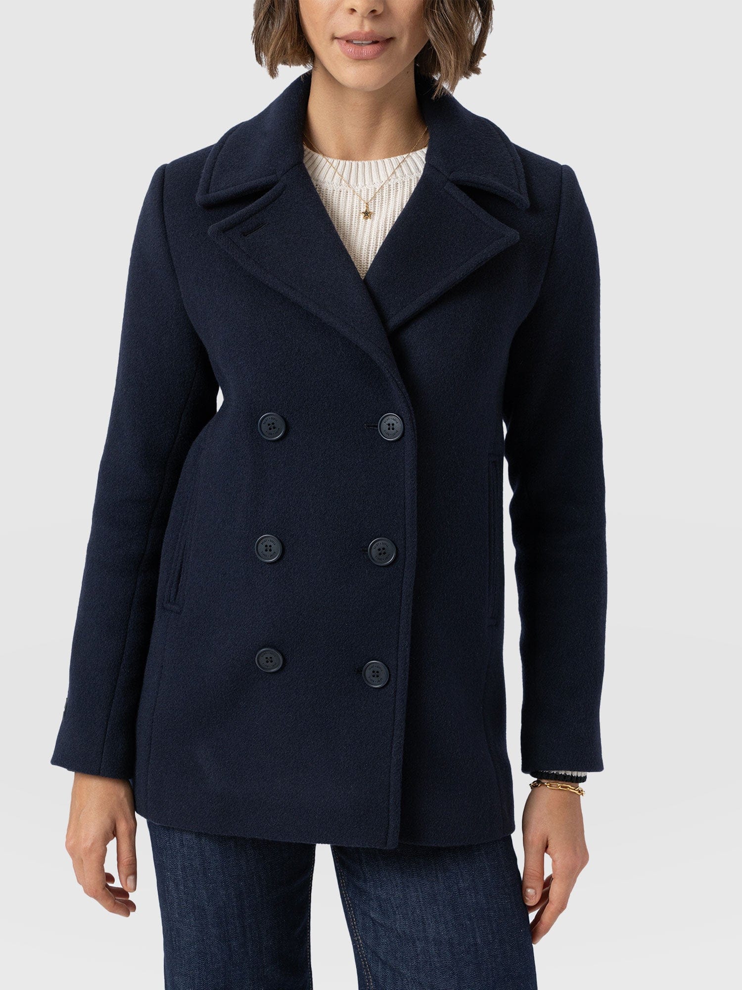 Quinn Pea Coat - Navy - Women's Outerwears | Saint + Sofia® EU
