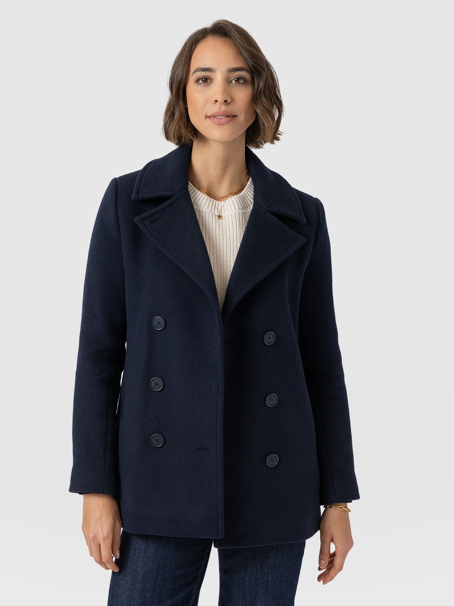 Quinn Pea Coat - Navy - Women's Outerwears | Saint + Sofia® EU