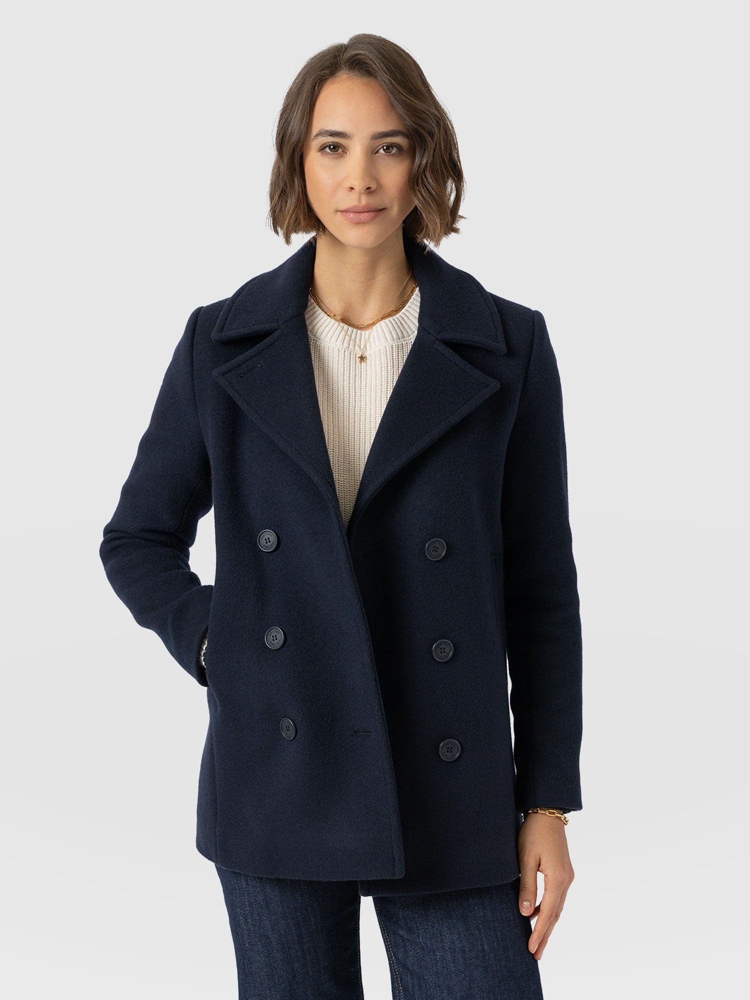 Quinn Pea Coat - Navy - Women's Outerwears | Saint + Sofia® EU