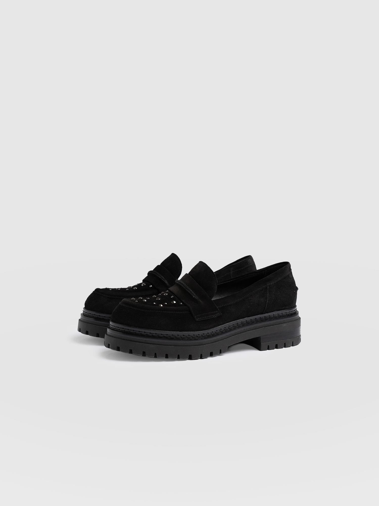Raine Studded Loafer Black Suede- Women's Loafers | Saint + Sofia® EU