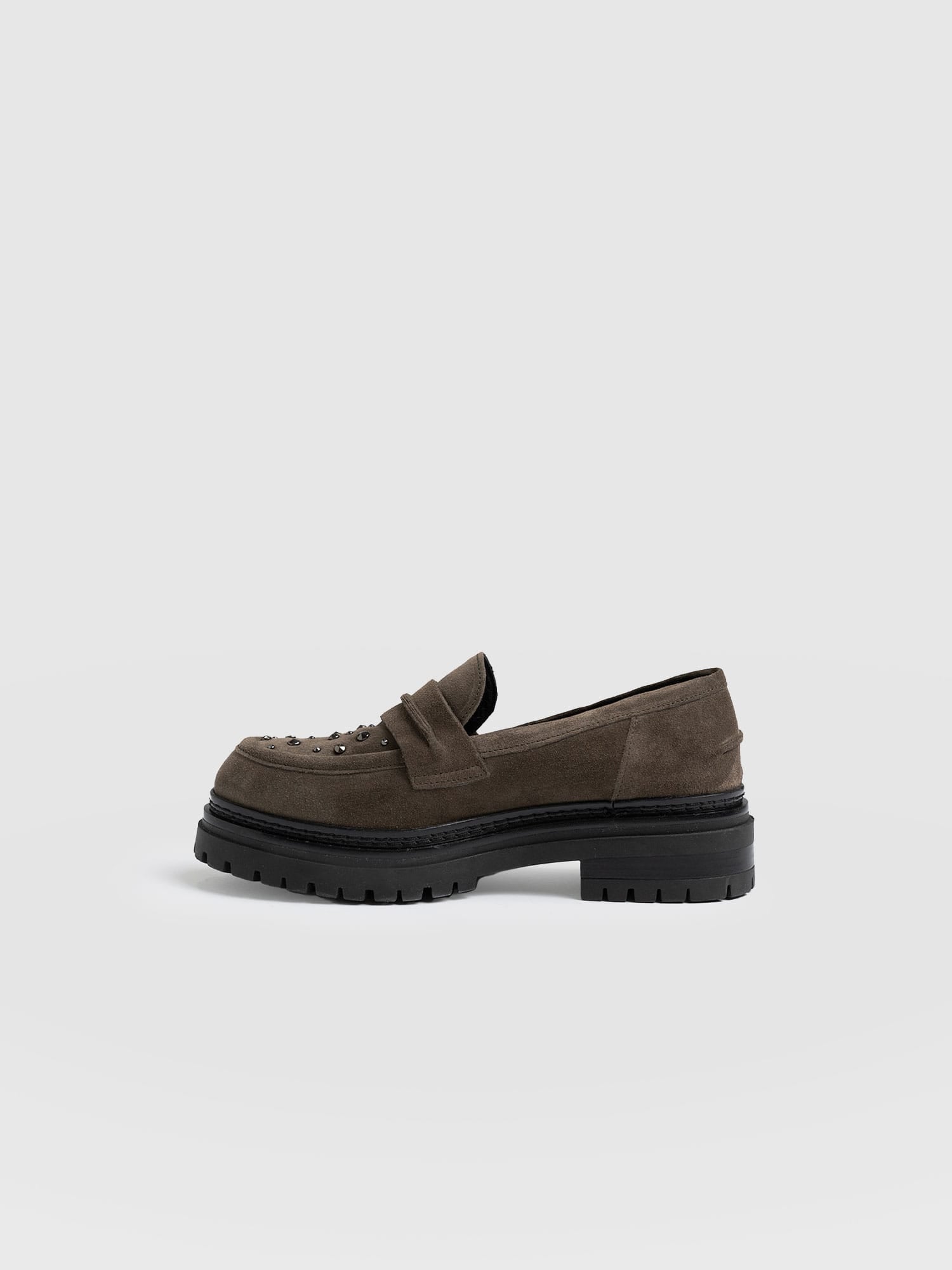 Raine Studded Loafer Taupe Suede- Women's Loafers | Saint + Sofia® EU