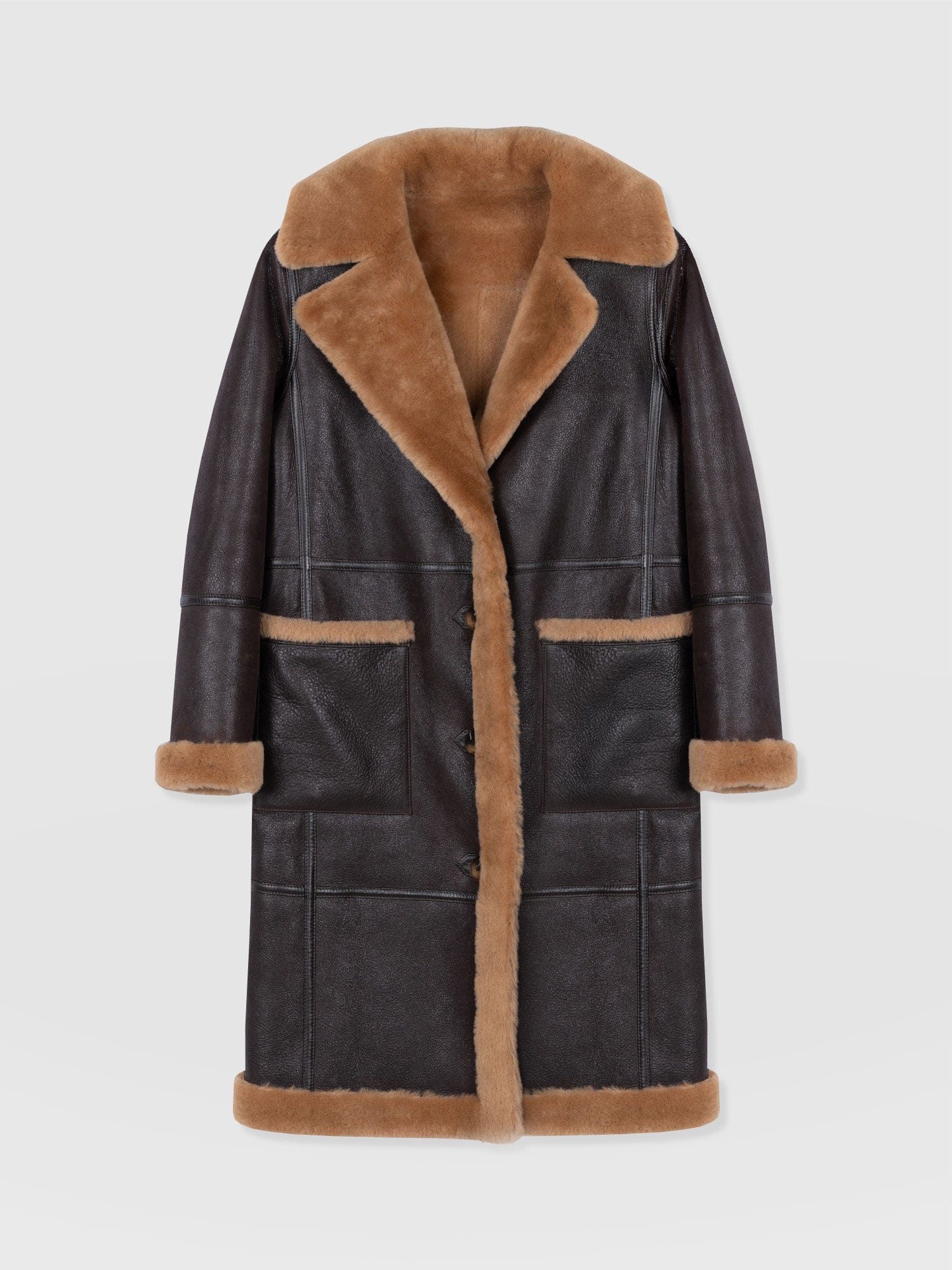Ramone Shearling Reversible Coat - Brown - Women's Leathers | Saint + Sofia® EU