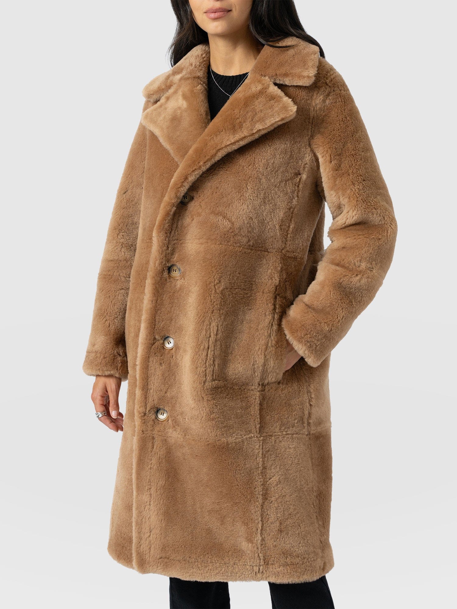 Ramone Shearling Reversible Coat - Brown - Women's Leathers | Saint + Sofia® EU