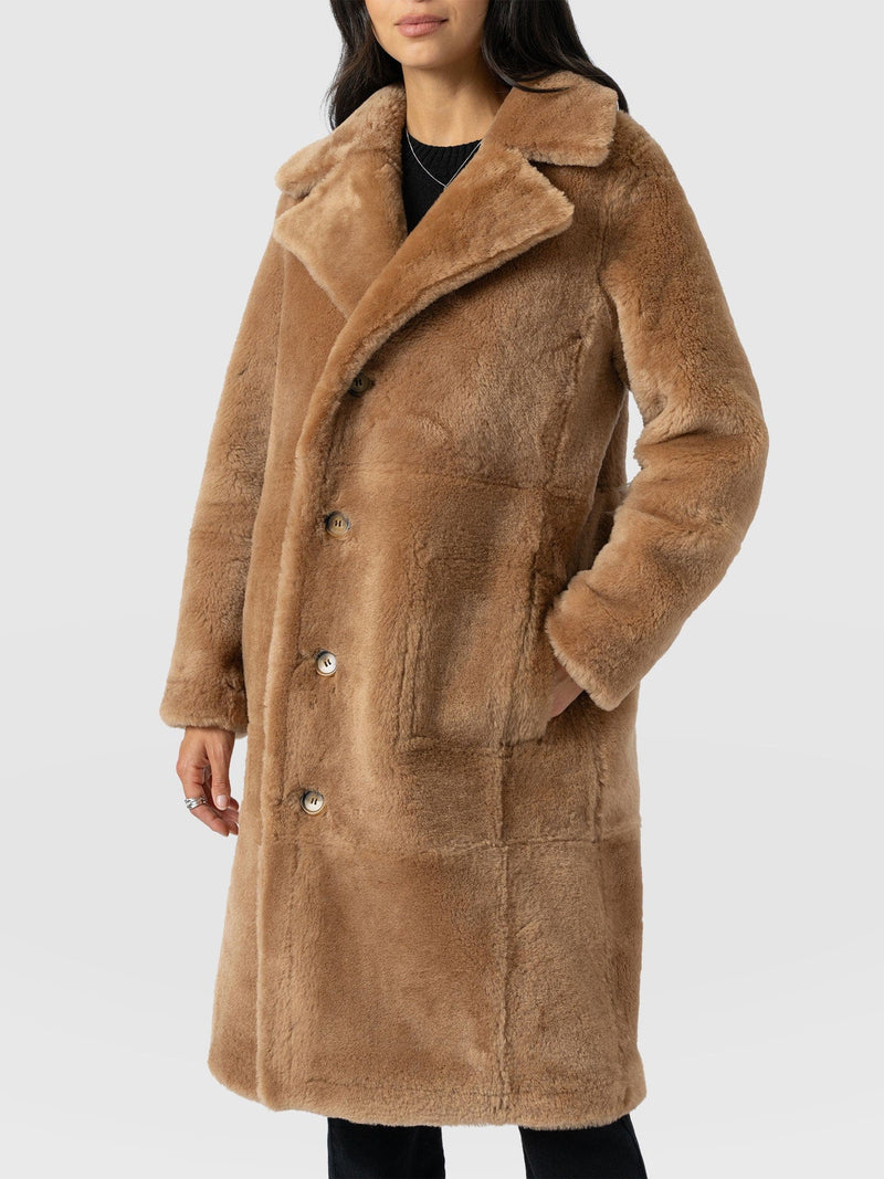 Ramone Shearling Reversible Coat - Brown - Women's Leathers | Saint + Sofia® EU
