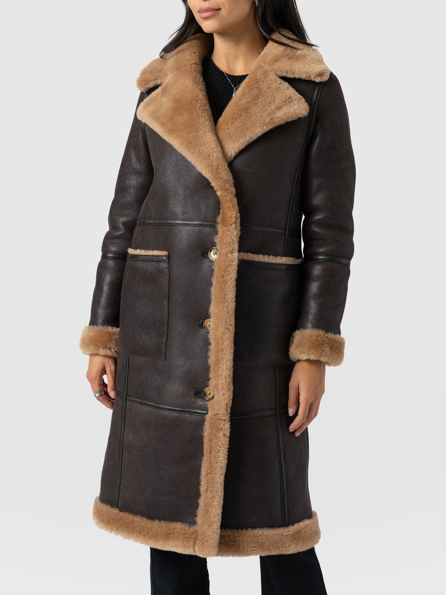 Ramone Shearling Reversible Coat - Brown - Women's Leathers | Saint + Sofia® EU