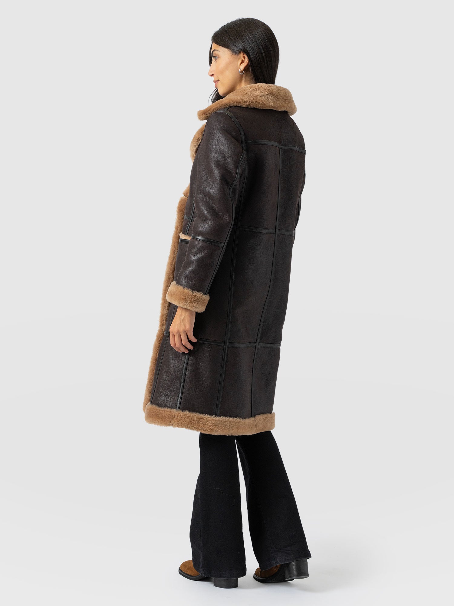 Ramone Shearling Reversible Coat - Brown - Women's Leathers | Saint + Sofia® EU