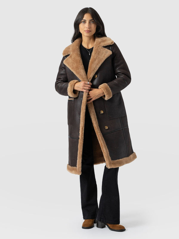 Ramone Shearling Reversible Coat - Brown - Women's Leathers | Saint + Sofia® EU