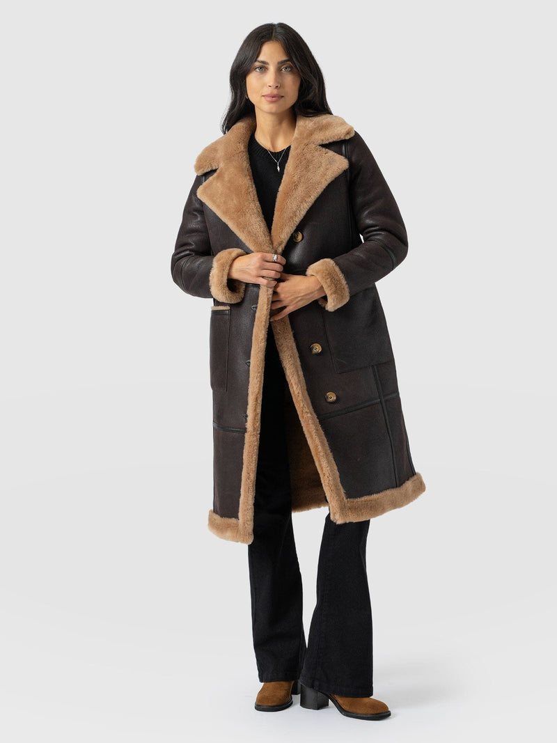 Ramone Shearling Reversible Coat - Brown - Women's Leathers | Saint + Sofia® EU