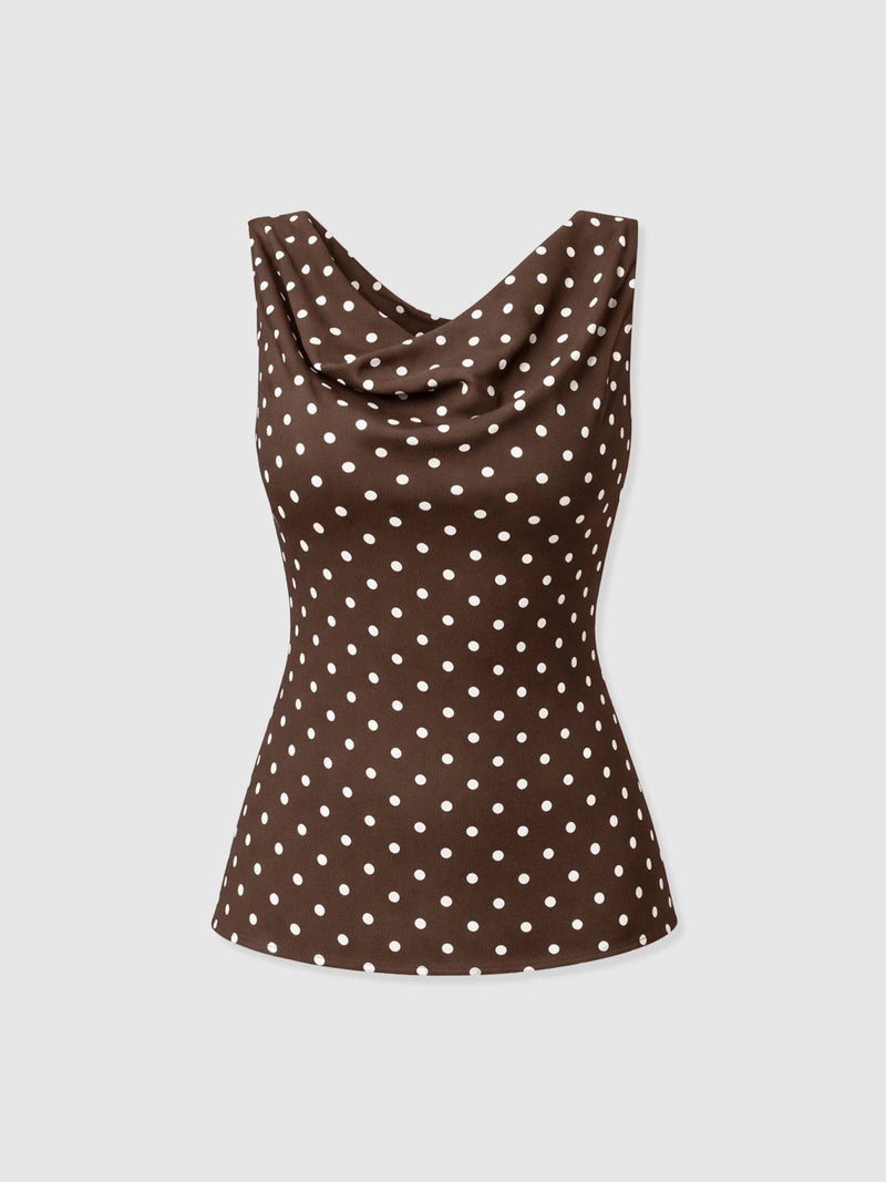 Raye Cowl Cami - Brown Polka Dot - Women's T-shirts | Saint + Sofia® EU