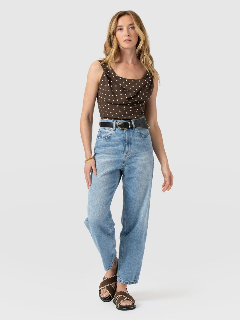 Raye Cowl Cami - Brown Polka Dot - Women's T-shirts | Saint + Sofia® EU