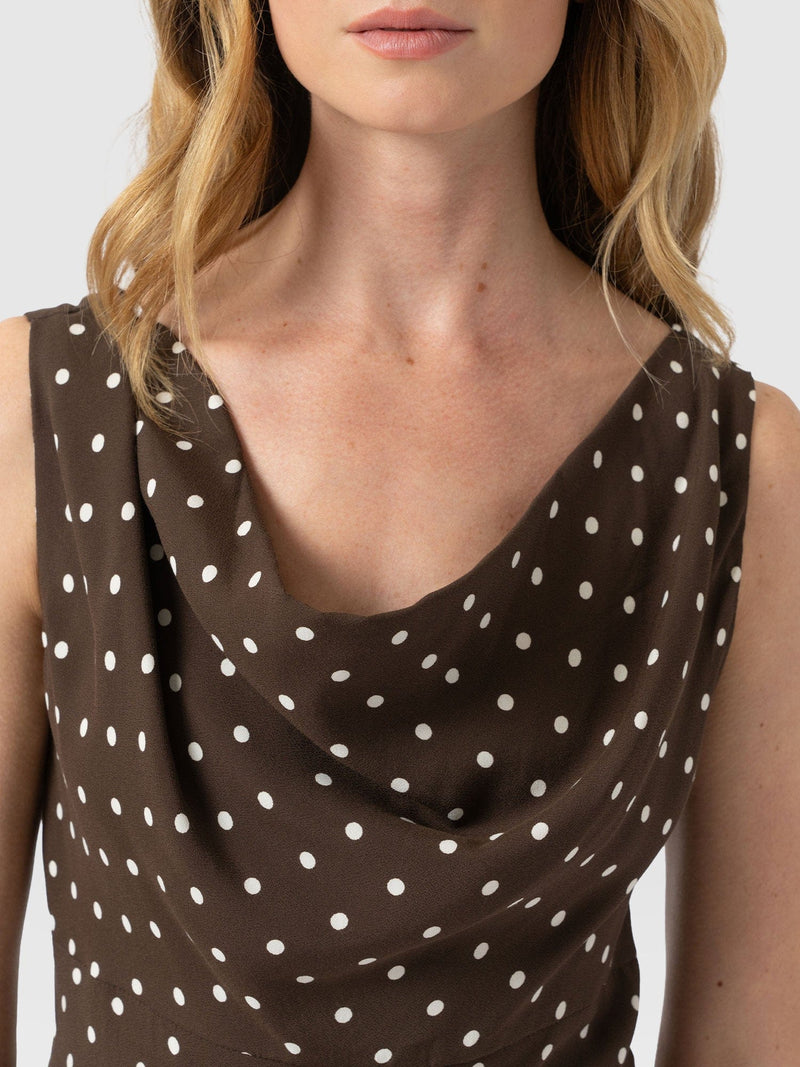 Raye Cowl Cami - Brown Polka Dot - Women's T-shirts | Saint + Sofia® EU
